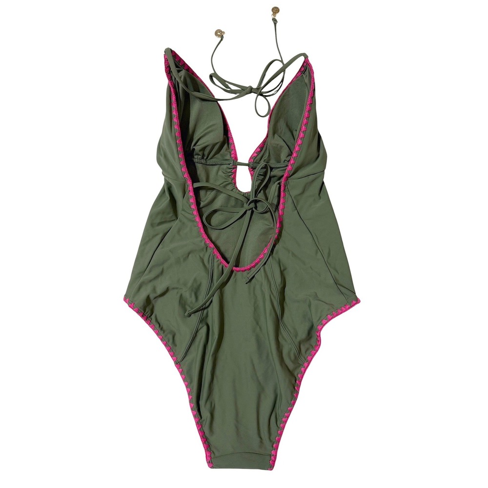 Milly Cutout Crochet Trim Swimsuit Loden Pink Womens L NEW WITH TAGS Retail-$325 - Picture 5 of 10